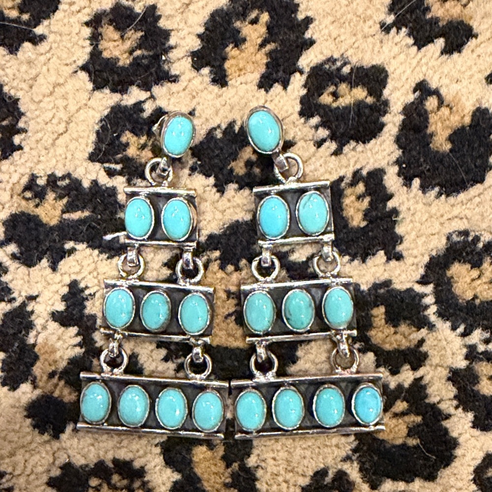 Chic Turquoise and Silver Geometric Earrings